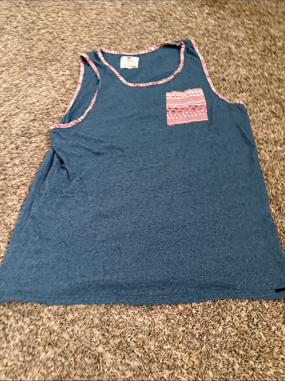 on the byas Blue Tank Top with Pink patterned Pocket